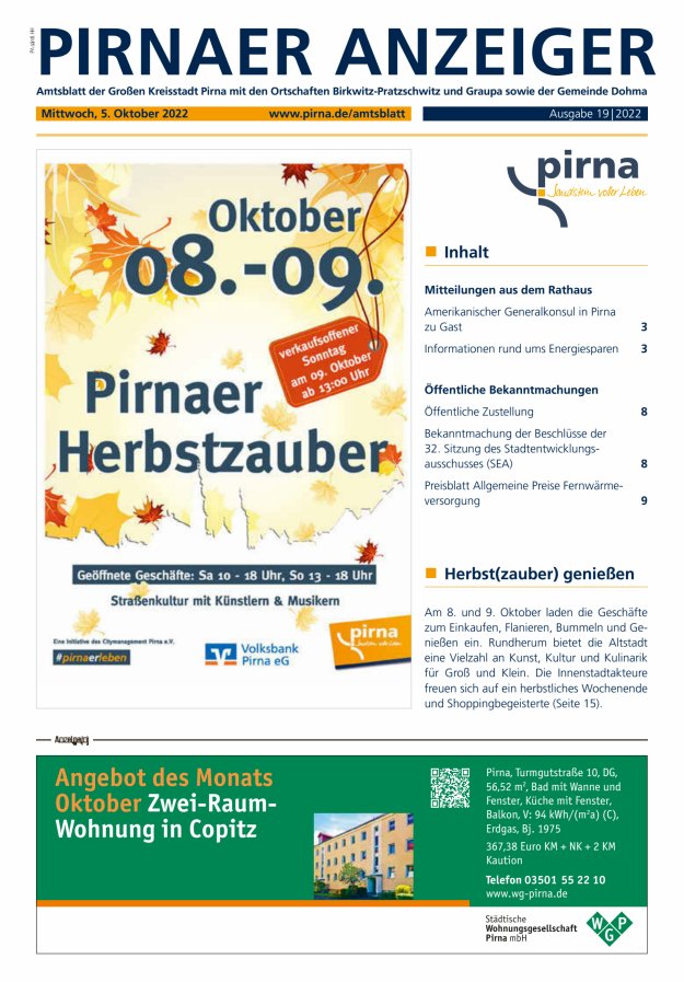 Pirnaer Anzeiger Titelblatt 19/2022