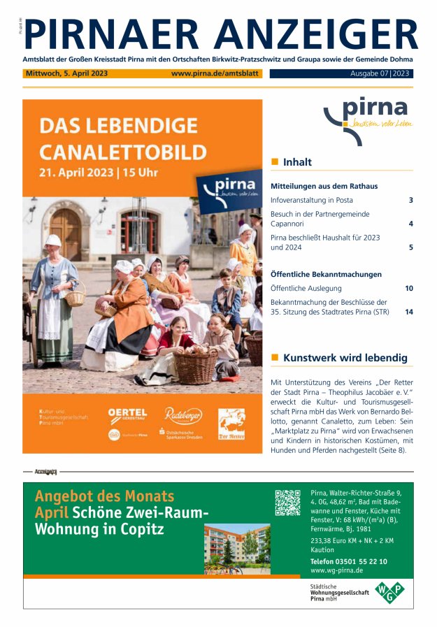 Pirnaer Anzeiger Titelblatt 07/2023