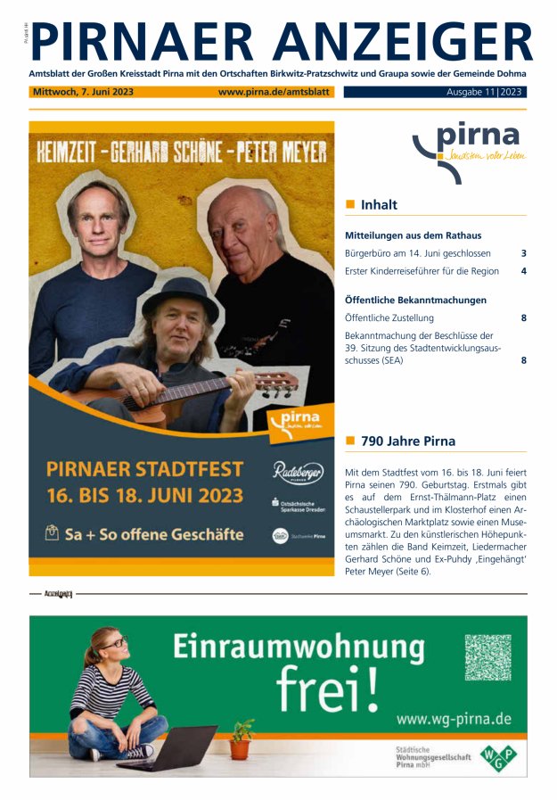 Pirnaer Anzeiger Titelblatt 11/2023