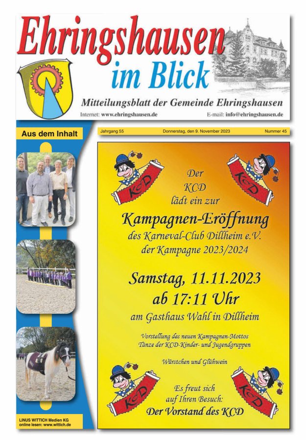 Mitteilungsblatt der Gemeinde Ehringshausen Titelblatt 45/2023