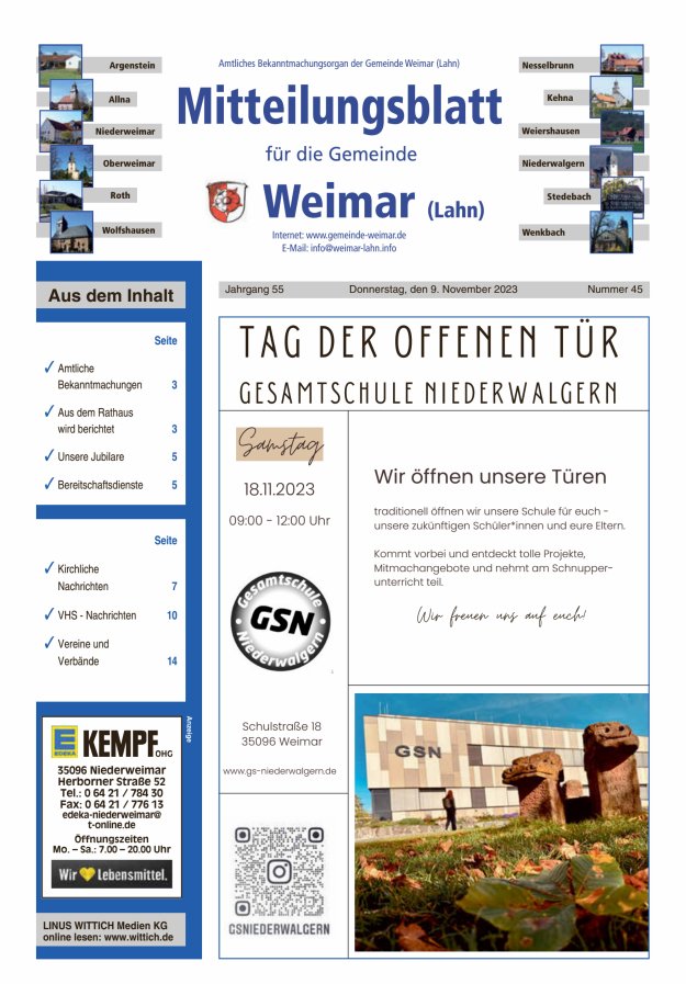 Mitteilungsblatt für die Gemeinde Weimar Titelblatt 45/2023
