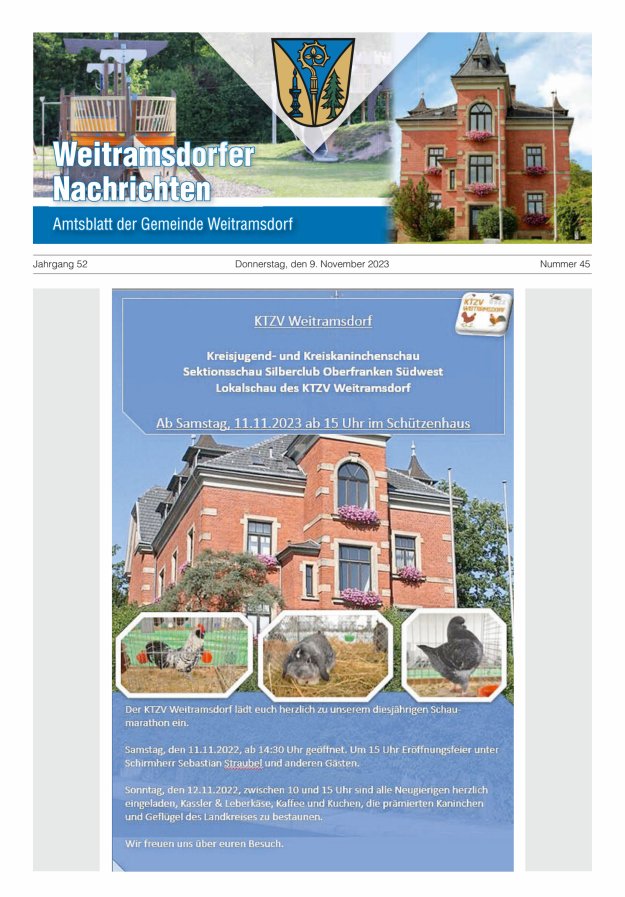 Weitramsdorfer Nachrichten Titelblatt 45/2023