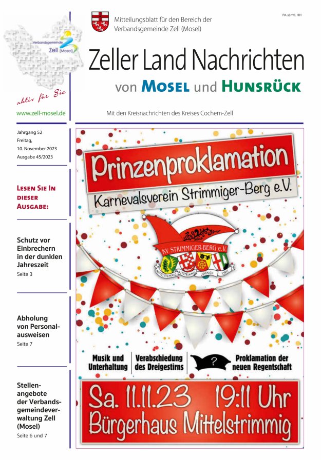 Zeller Land Nachrichten Titelblatt 45/2023