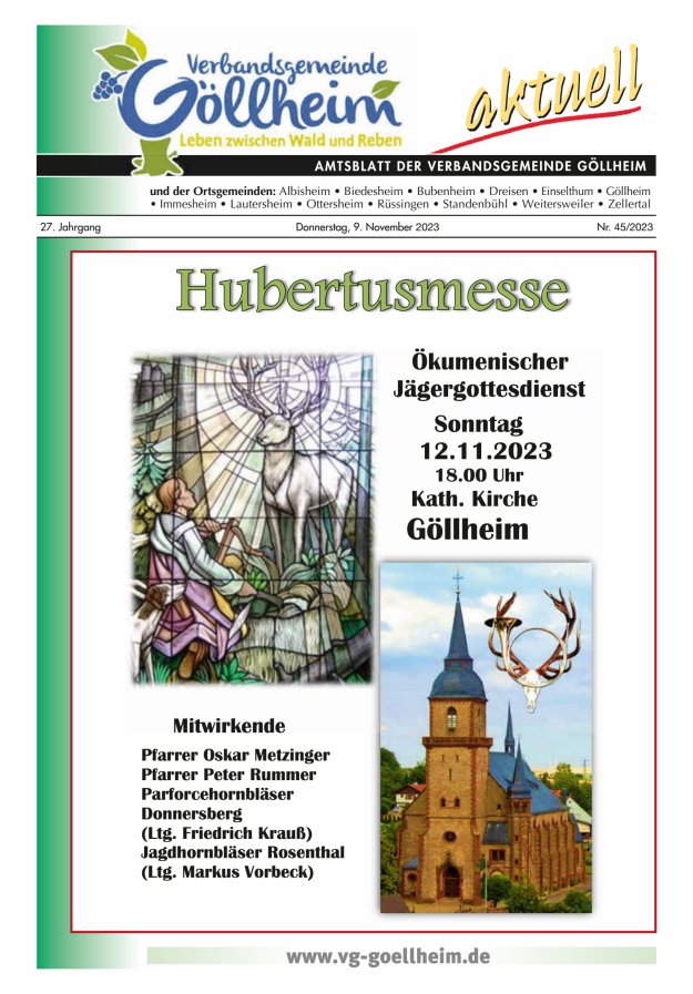 Verbandsgemeinde Göllheim aktuell Titelblatt 45/2023