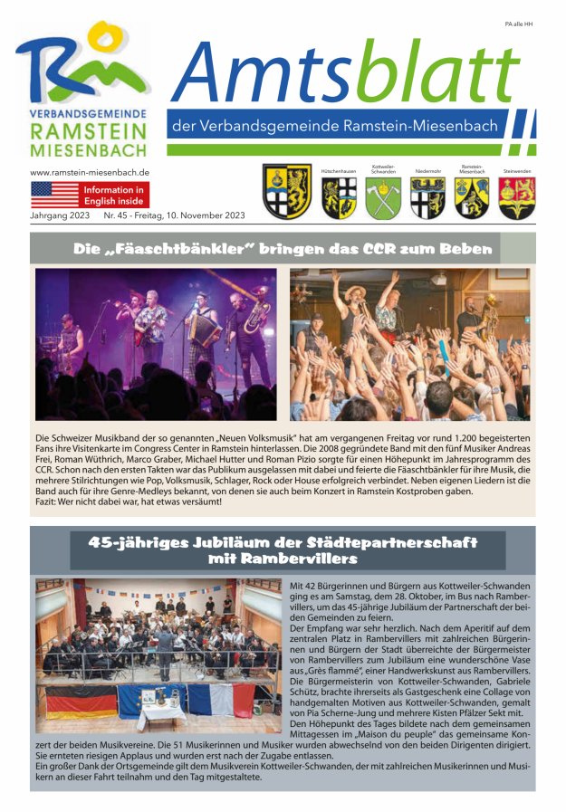 Amtsblatt VG Ramstein-Miesenbach Titelblatt 45/2023