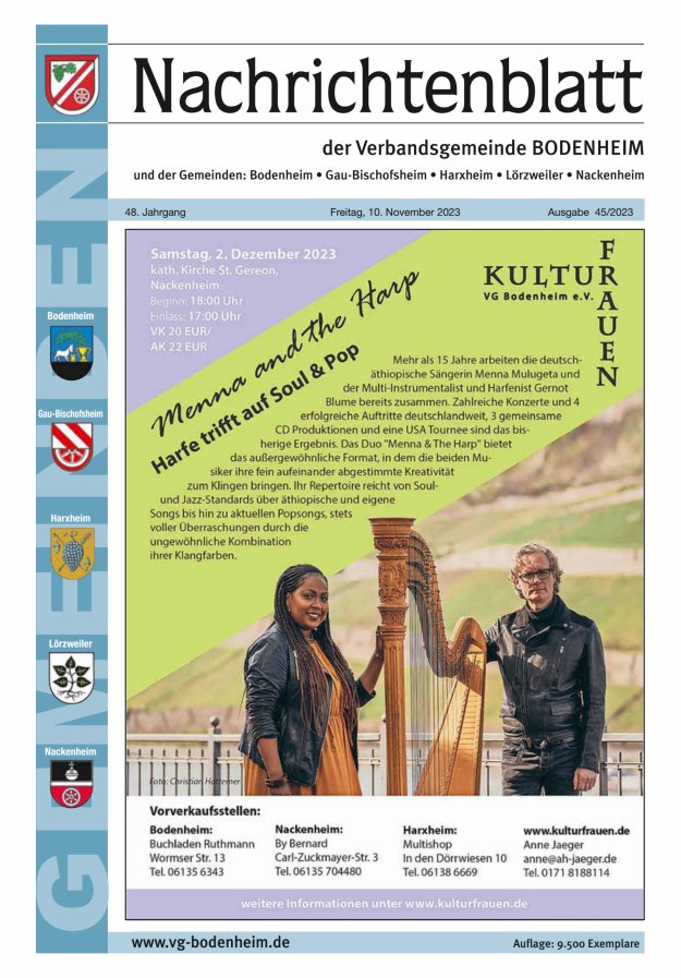 Nachrichtenblatt der VG Bodenheim              Titelblatt 45/2023