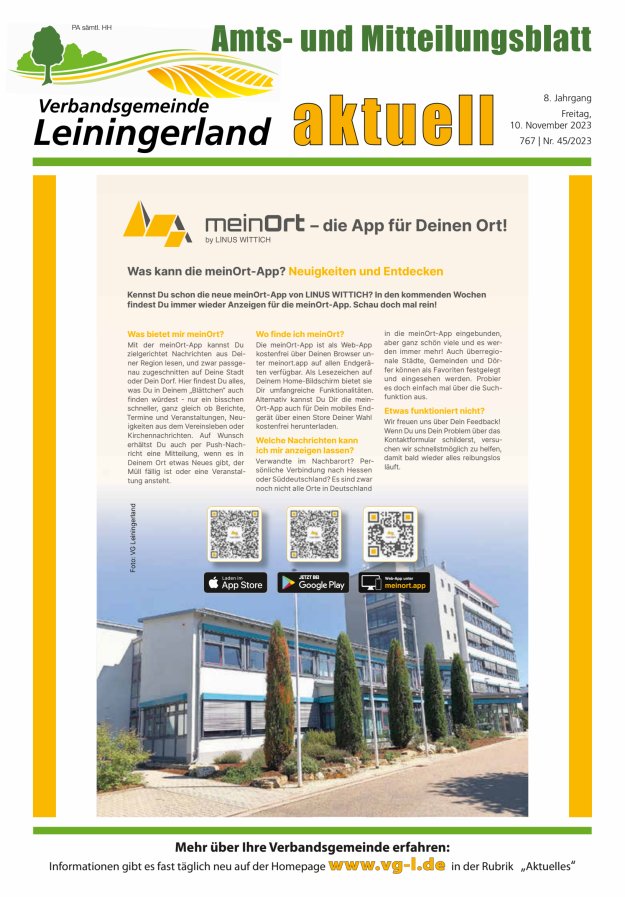 VG Leiningerland aktuell Titelblatt 45/2023