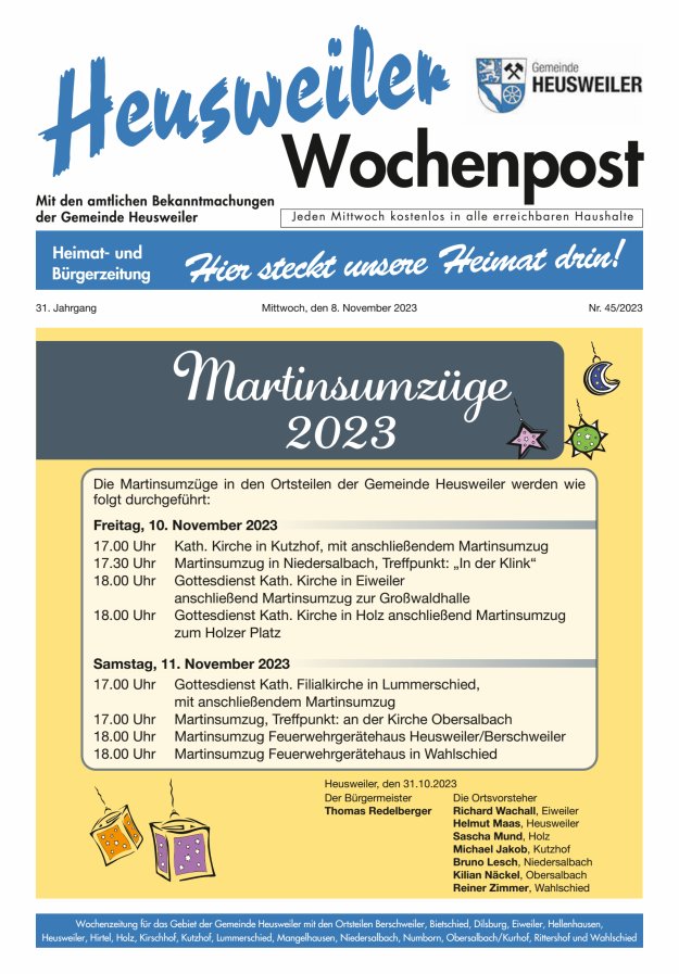 Heusweiler Wochenpost Titelblatt 45/2023