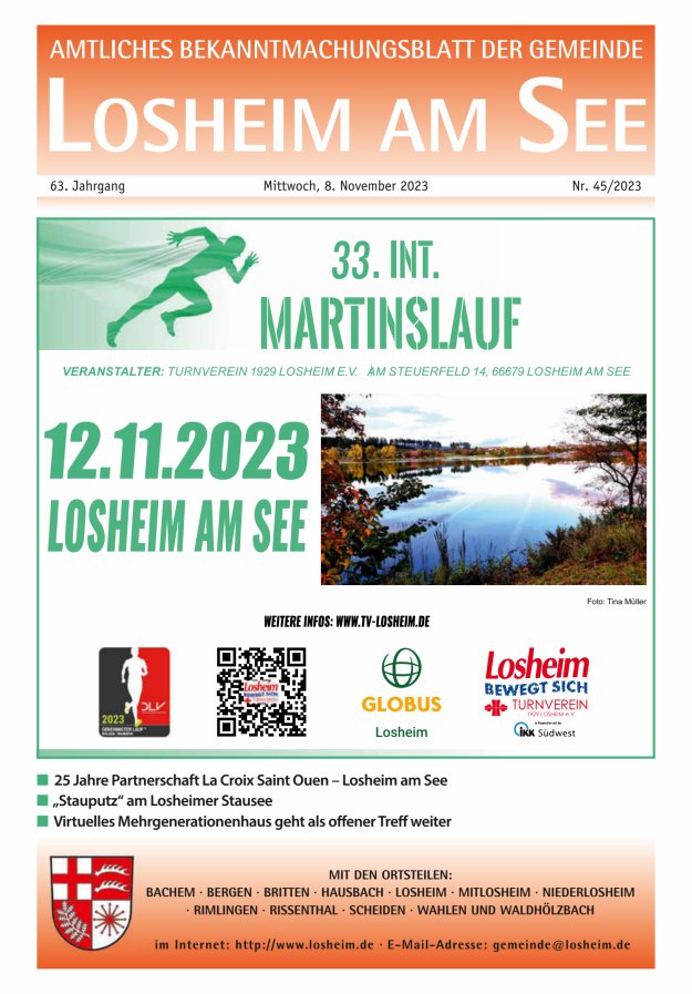 Amtliches Bekanntmachungsblatt der Gemeinde Losheim am See Titelblatt 45/2023