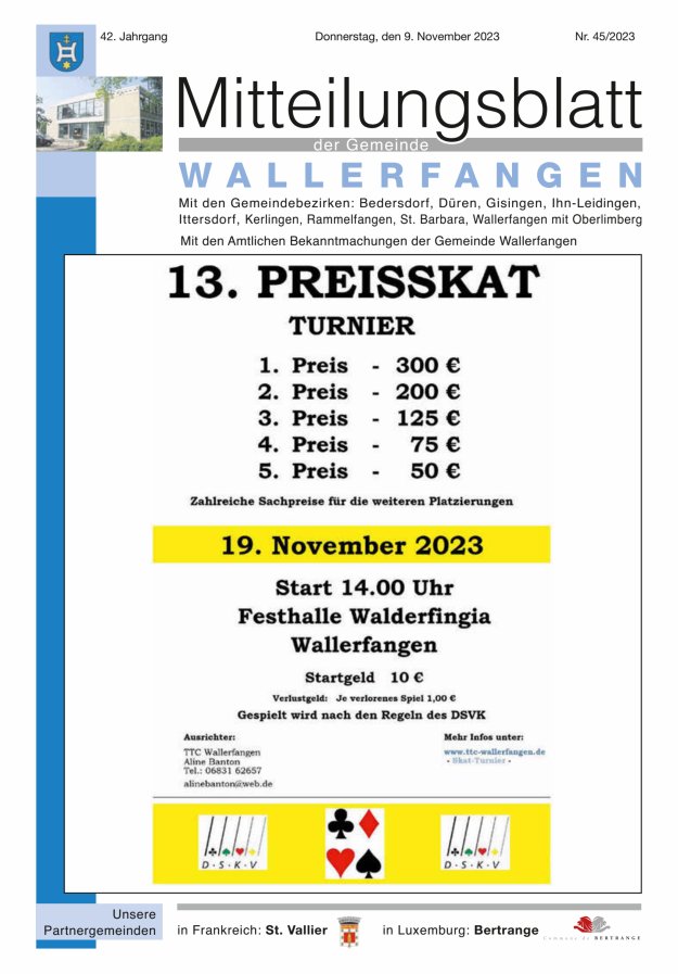 Mitteilungsblatt Gemeinde Wallerfangen Titelblatt 45/2023