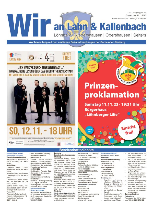 Amtliches Mitteilungsblatt der Gemeinde Löhnberg Titelblatt 45/2023