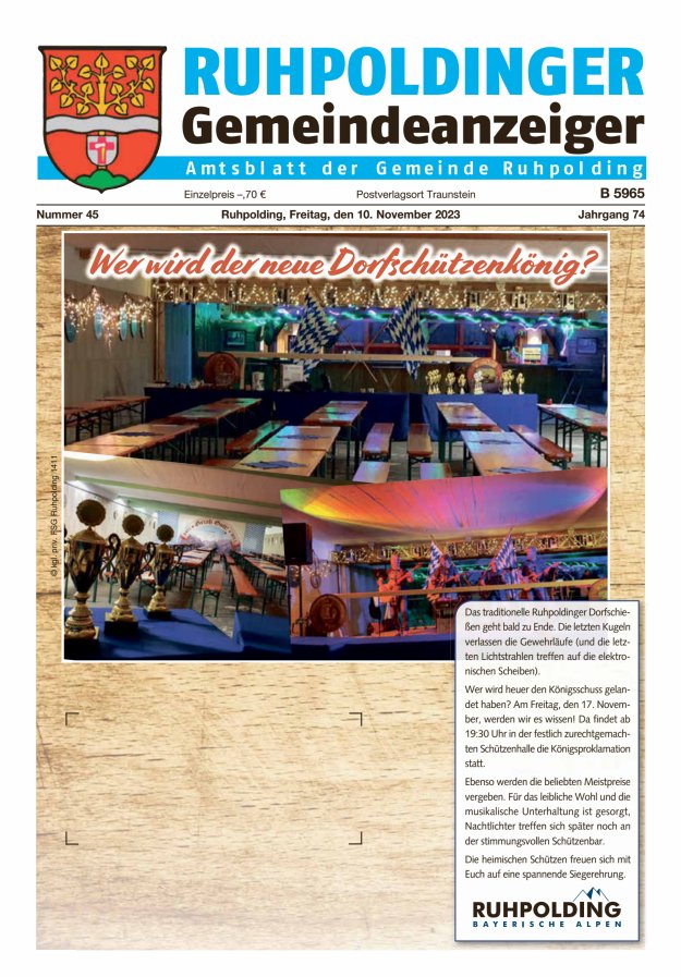 Ruhpoldinger Gemeindeanzeiger Titelblatt 45/2023