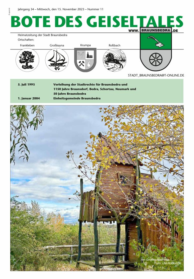 Bote des Geiseltales - Heimatzeitung der Stadt Braunsbedra Titelblatt 11/2023