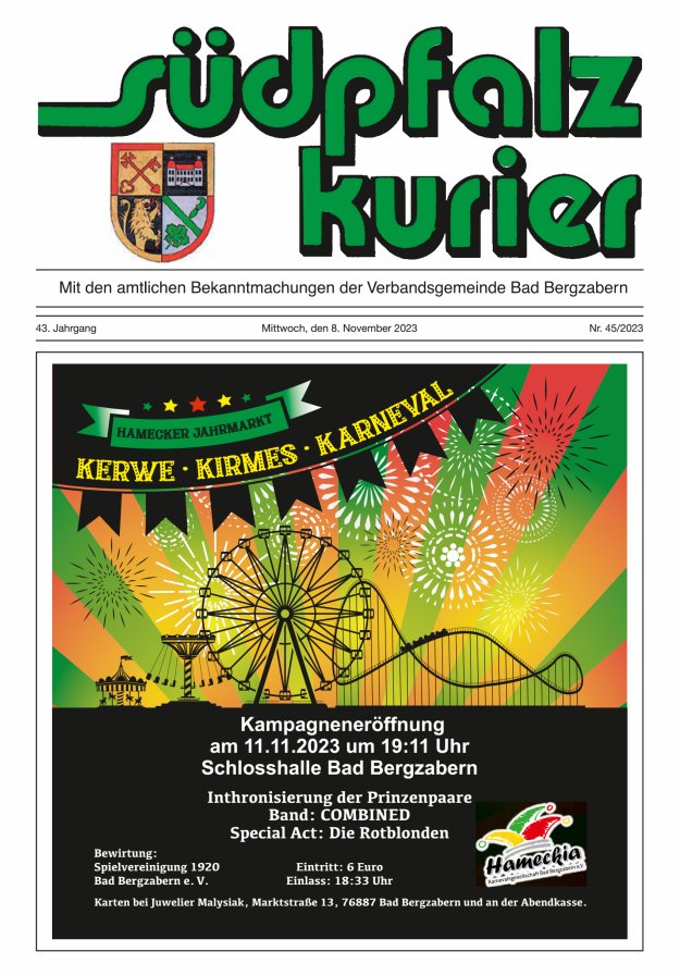 Südpfalz Kurier - VG Bad Bergzabern Titelblatt 45/2023