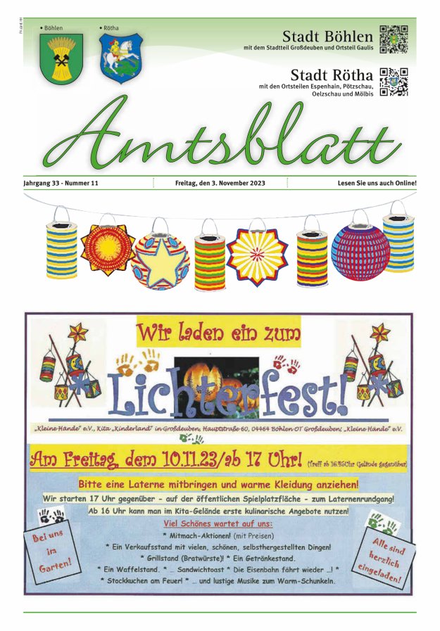 Amtsblatt der Stadt Böhlen Titelblatt 11/2023