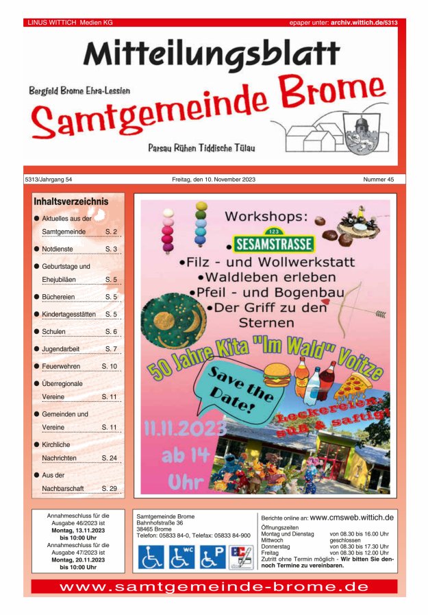 Mitteilungsblatt der Samtgemeinde Brome Titelblatt 45/2023