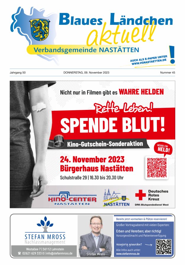 Blaues Ländchen aktuell - Heimat- u Bürgerzeitung VG Nastätten Titelblatt 45/2023