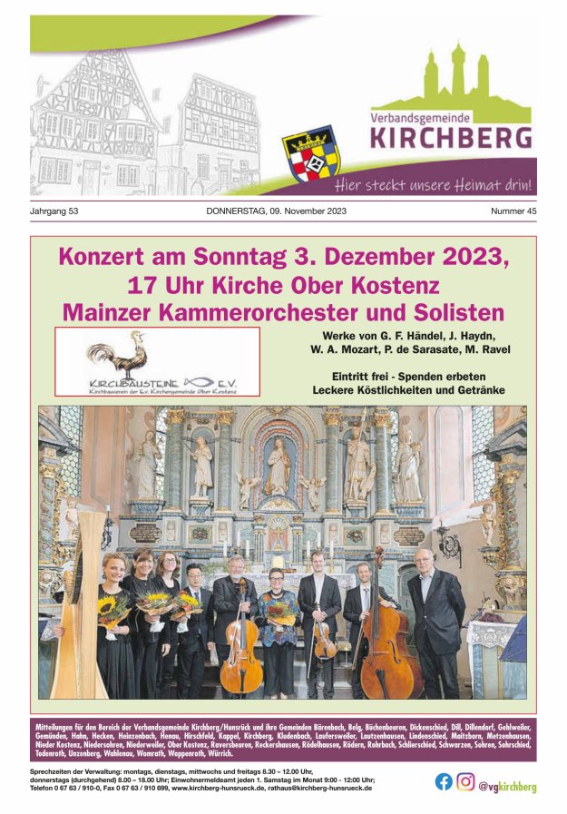 Mitteilungen der Verbandsgemeinde Kirchberg Hunsrück Titelblatt 45/2023