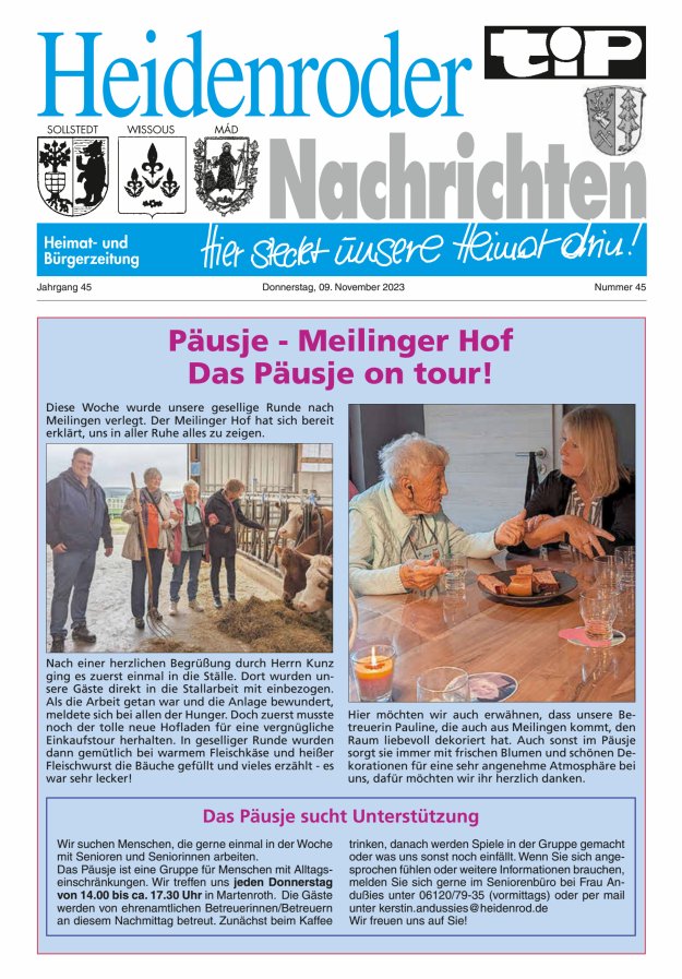"tip" Heidenroder Nachrichten Titelblatt 45/2023