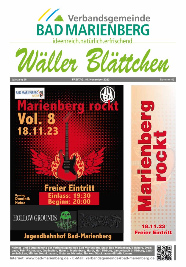 Wäller Blättchen - Verbandsgemeinde Bad Marienberg Titelblatt 45/2023