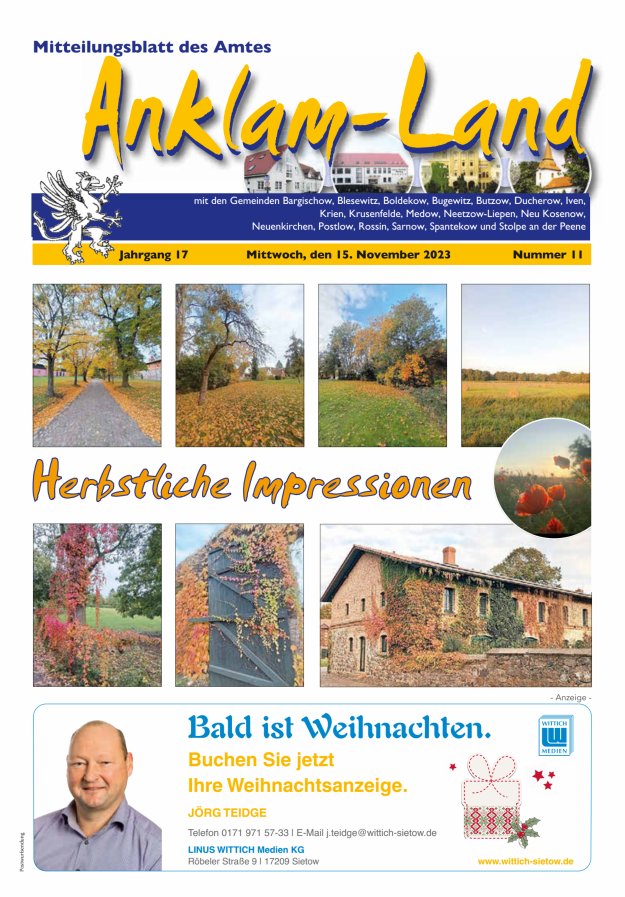Mitteilungsblatt des Amtes Anklam-Land Titelblatt 11/2023