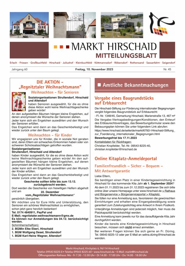 Mitteilungsblatt Markt Hirschaid Titelblatt 45/2023