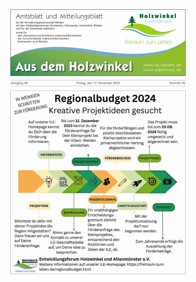 Aus dem Holzwinkel Amtsblatt u Mitteilungsblatt f VG Welden u GemAdelsried Titelblatt 45/2023