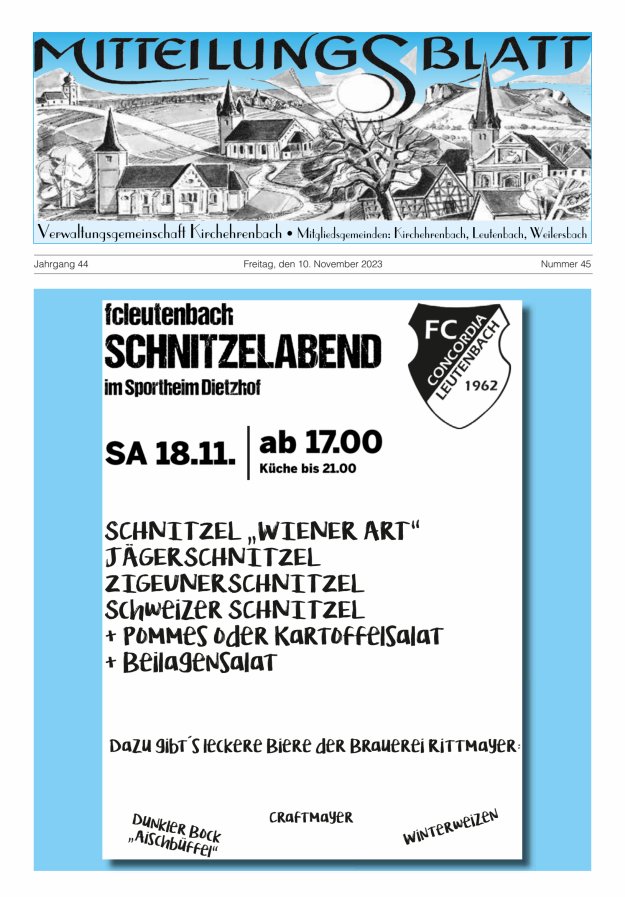 Mitteilungsblatt Verwaltungsgemeinschaft Kirchehrenbach Titelblatt 45/2023