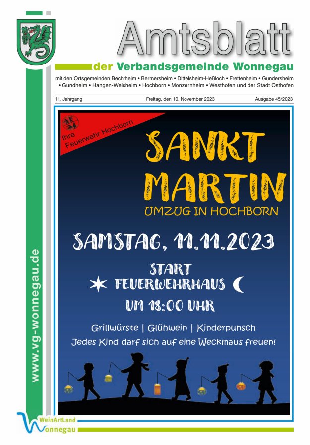 Amtsblatt VG Wonnegau Titelblatt 45/2023