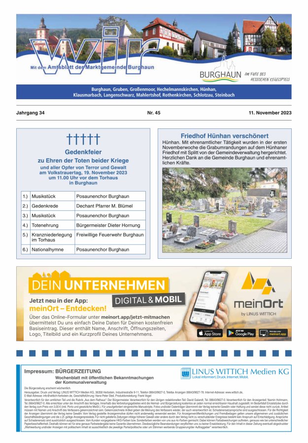 WIR - mit Amtsblatt der Marktgemeinde Burghaun Titelblatt 45/2023