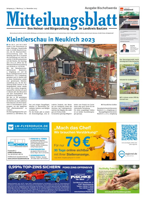 Mitteilungsblatt LK Bautzen Ausgabe Bischofswerda Titelblatt 44/2023