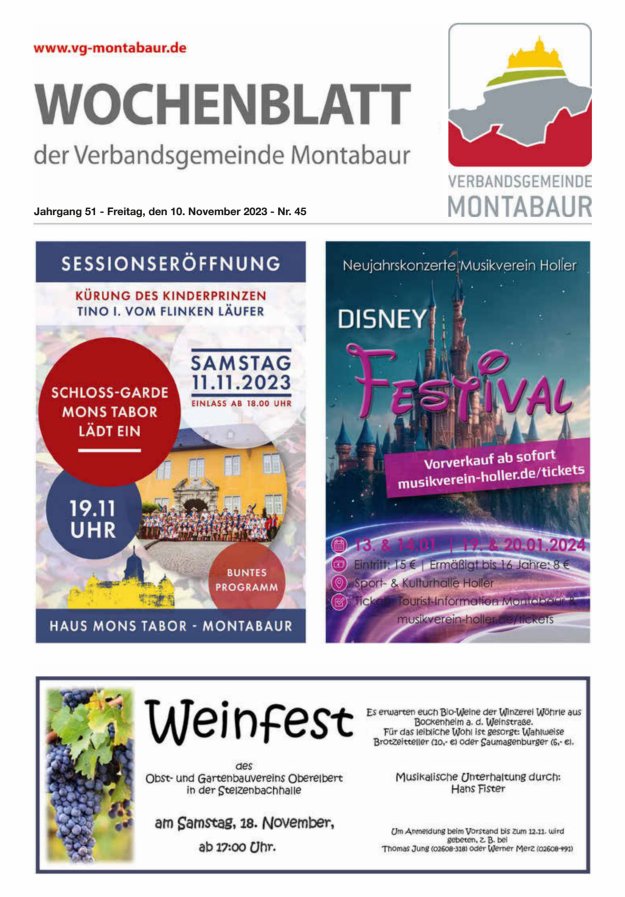 Wochenblatt der Verbandsgemeinde Montabaur Titelblatt 45/2023