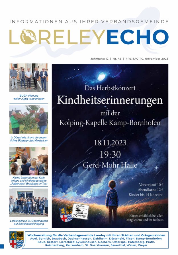 Loreley-Echo - Mitteilungsblatt der Verbandsgemeinde Loreley (Braubach) Titelblatt 45/2023