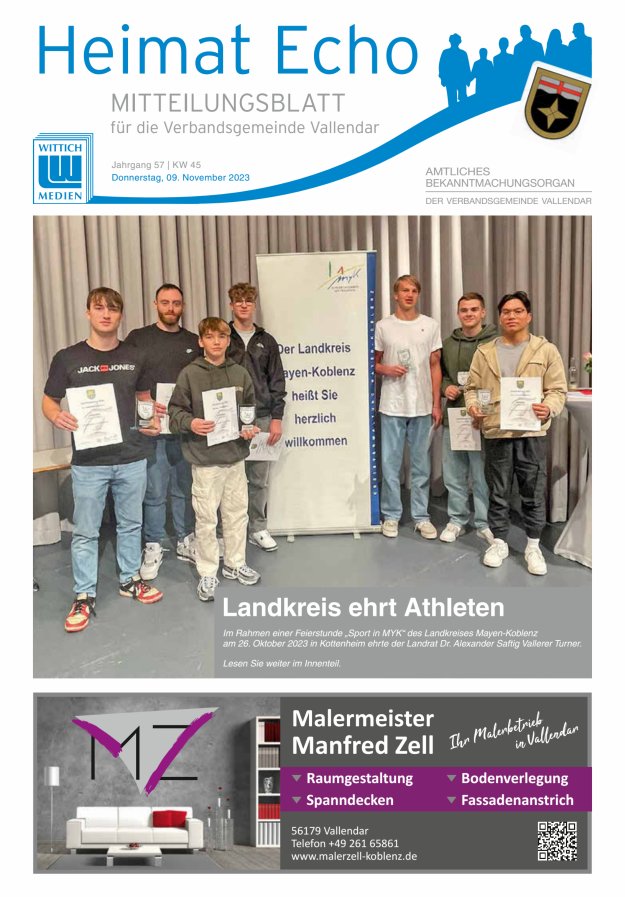 Heimat-Echo - Heimat- und Bürgerzeitung Verbandsgemeinde Vallendar Titelblatt 45/2023
