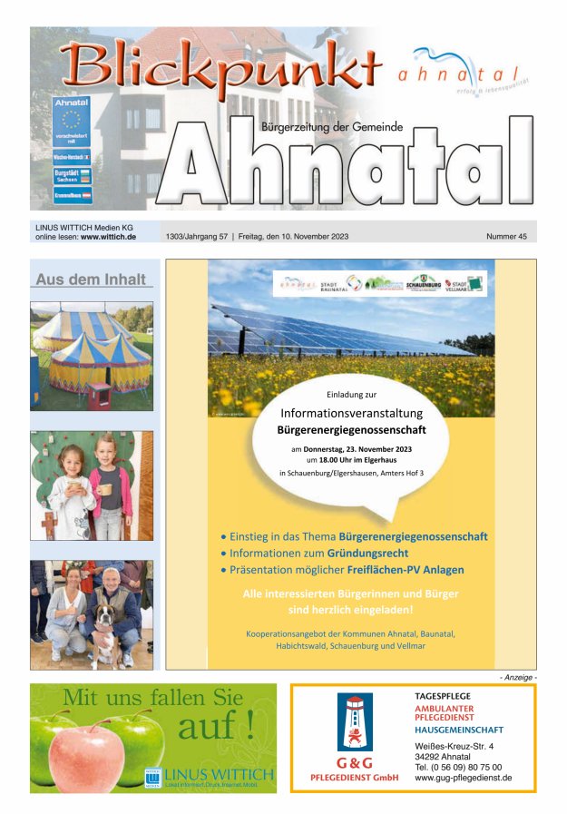 Blickpunkt Ahnatal Titelblatt 45/2023