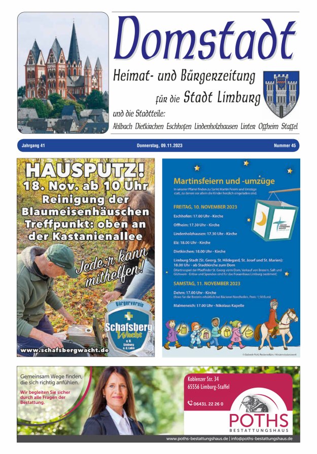 Domstadt - Heimat- und Bürgerzeitung für die Stadt Limburg Titelblatt 45/2023