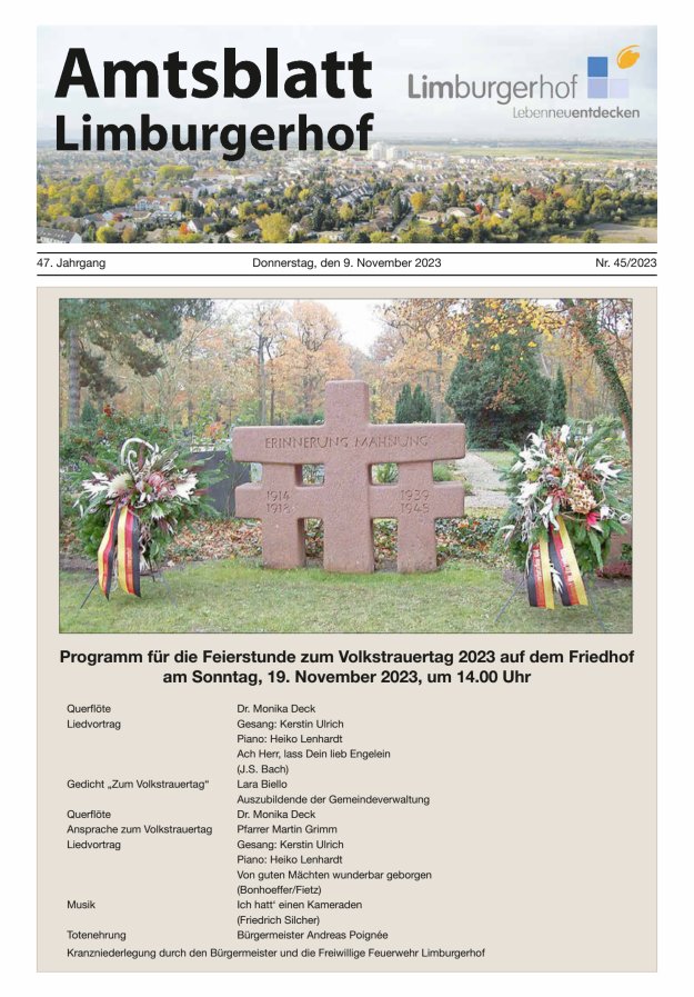 Amtsblatt Limburgerhof Titelblatt 45/2023