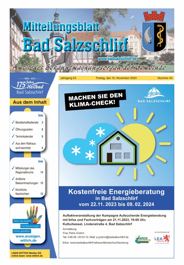 Amtliches Bekanntmachungsorgan der Gemeinde Bad Salzschlirf Titelblatt 45/2023