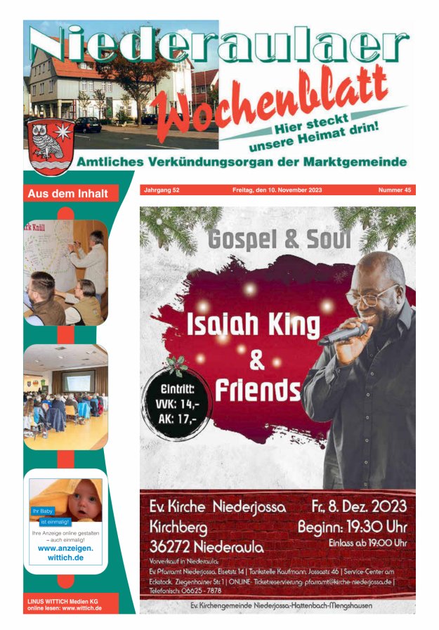 Niederaulaer Wochenblatt Titelblatt 45/2023
