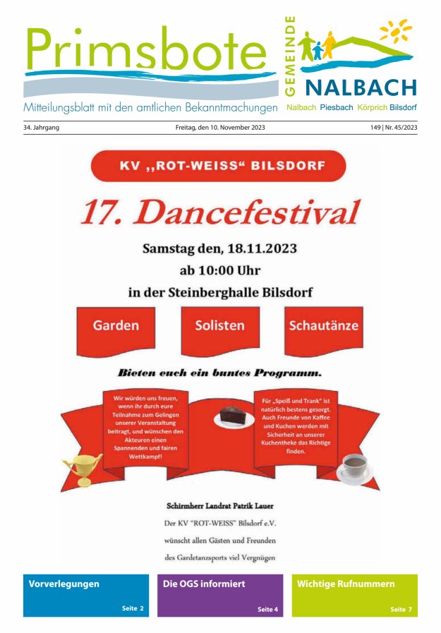 Primsbote Gemeinde Nalbach Titelblatt 45/2023