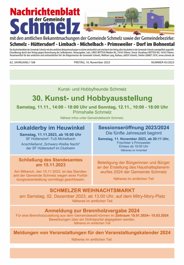Nachrichtenblatt Schmelz Titelblatt 45/2023