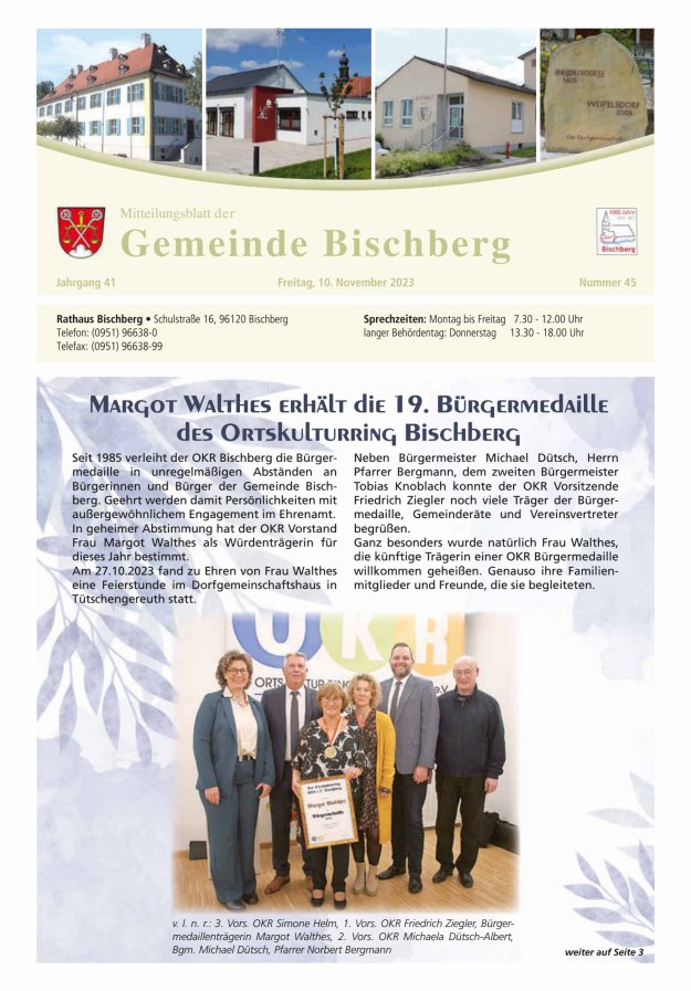 Mitteilungsblatt der Gemeinde Bischberg Titelblatt 45/2023
