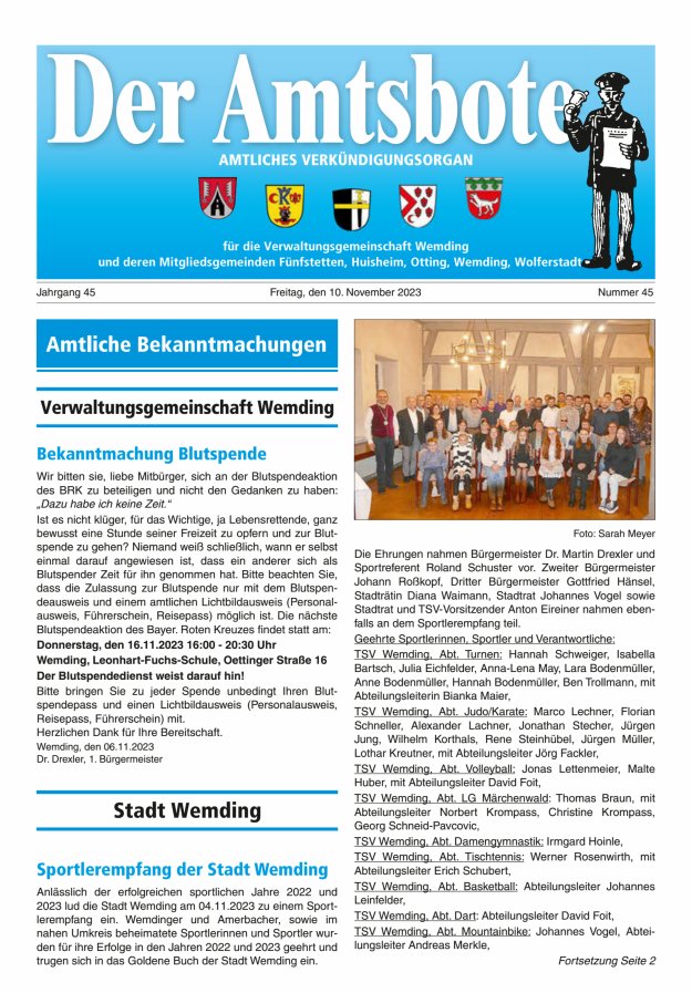 Der Amtsbote - Wemding Verwaltungsgemeinschaft Titelblatt 45/2023
