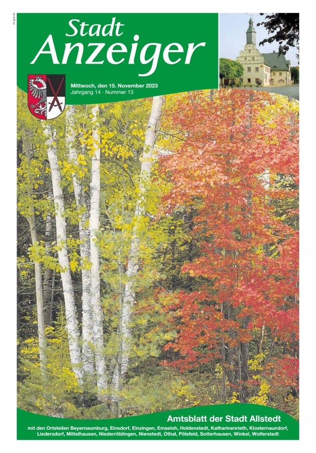 Stadtanzeiger Amtsblatt der Stadt Allstedt mit den Ortsteilen Titelblatt 13/2023