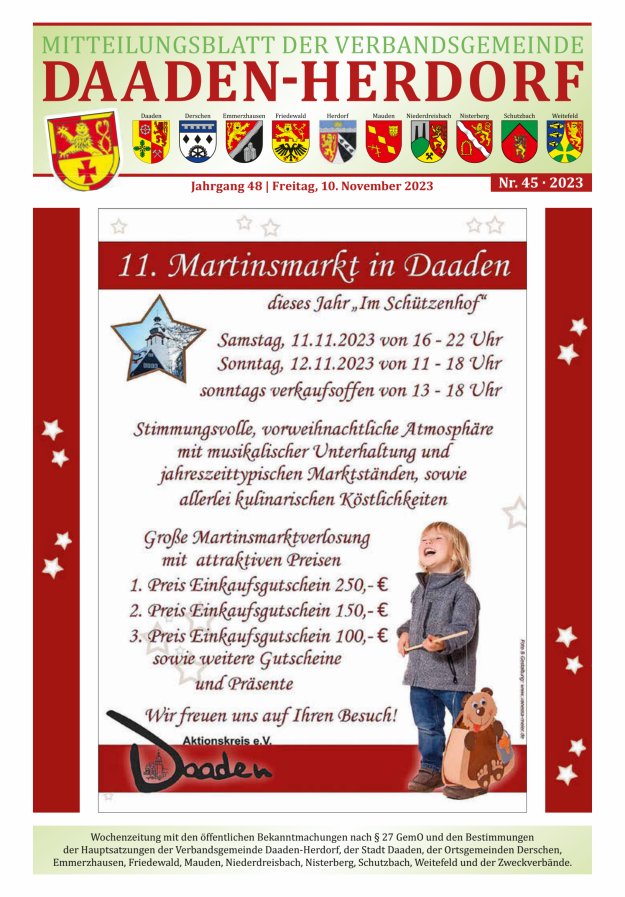 Mitteilungsblatt der Verbandsgemeinde Daaden-Herdorf Titelblatt 45/2023