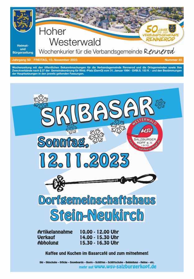 Hoher Westerwald - Wochenkurier für die Verbandsgemeinde Rennerod Titelblatt 45/2023