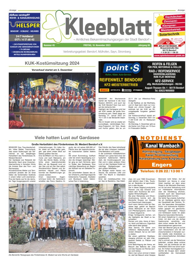 Kleeblatt - Amtliches Bekanntmachungsorgan der Stadt Bendorf Titelblatt 45/2023