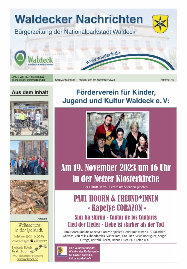 Waldecker Nachrichten Titelblatt 45/2023