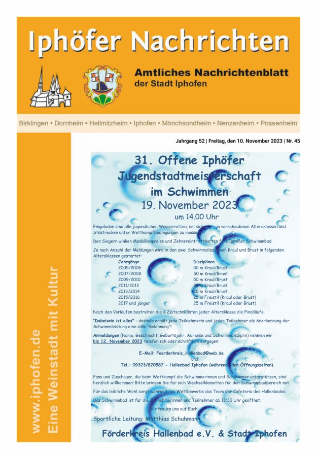 Iphöfer Nachrichten Titelblatt 45/2023