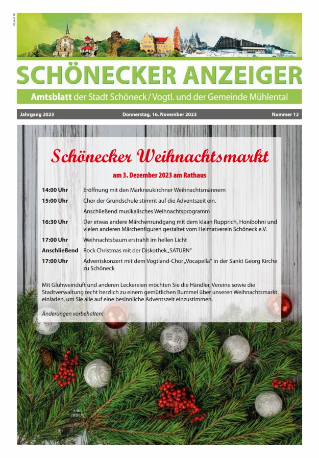 Schönecker Anzeiger Titelblatt 12/2023